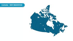 New Brunswick Map, highlighted in the country Canada, resign of Canada, Canada map. mp4, world map, country, political, government, continent, footage, zoomed,