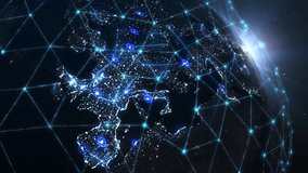 Global network connection and data connections concept. Worldwide links on planet earth at night. Earth in open space and digital web. World communication technology. Blue black background. 4k footage - Powered by Shutterstock - Get 15% off with code: PIKWIZARD15