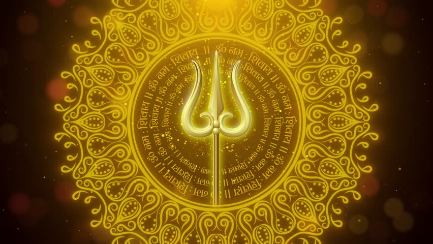Maha Shivratri Background Seamless Loop Animation. Hindu God Bsckground with Trishul, Mandala, and Om Namah Shivay Hindi Text - 4k Motion Graphics Animation Royalty-Free Stock Footage #3447972293