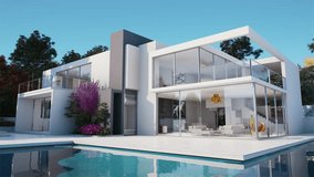 3D animation of a modern luxurious house with swimming pool - Powered by Shutterstock - Get 15% off with code: PIKWIZARD15