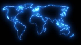 Neon line world map outline. Dynamic mapping of the contours of the world map. Light lines around the continents.  - Powered by Shutterstock - Get 15% off with code: PIKWIZARD15