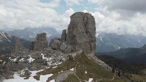 aerial photography from a drone Cinque Torri Dolomites Italy