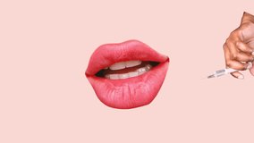 Stop motion, animation. Male hand, cosmetologist making female lips injections over pink background. Lip augmentation. Concept of beauty treatment, plastic surgery, medicine, clinical cosmetology - Powered by Shutterstock - Get 15% off with code: PIKWIZARD15