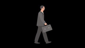 4K video collection of walking people, businessman, woman shopping, young man isolated on black background and their silhouettes on white background