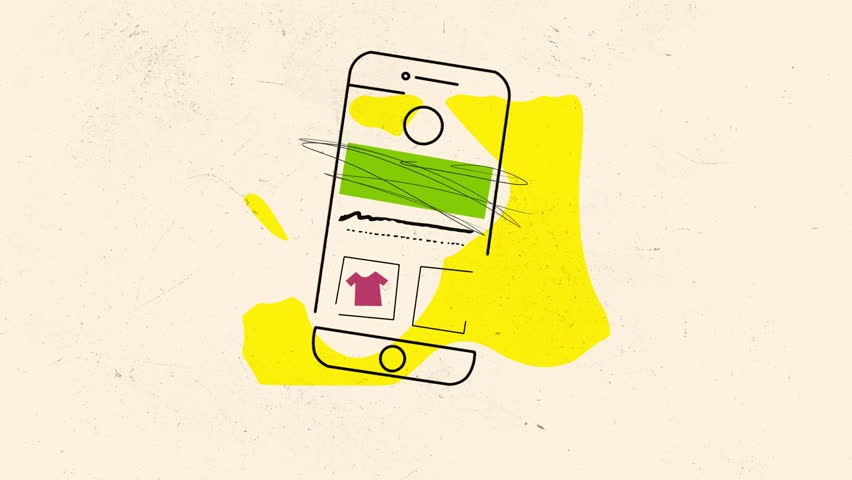 Stop motion, animation. Female hand putting shoe on phone screen symbolizing online shopping via Internet. Concept of surrealism, online trading, creativity, modern lifestyle, comfort.