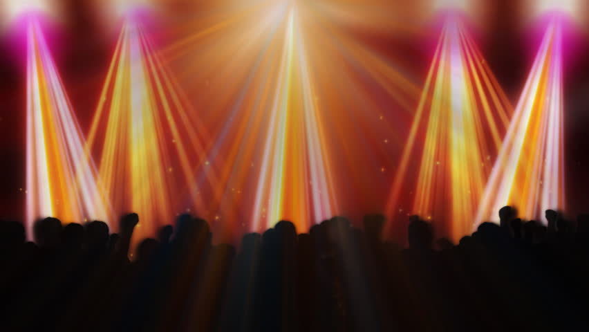 Disco flashes with concert crowd and colorful reflectors
