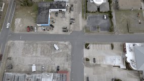 Neighborhood in Clarksdale, Mississippi with drone video overhead looking down.