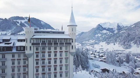 Drone over a castle in Gstaad, Switzerland