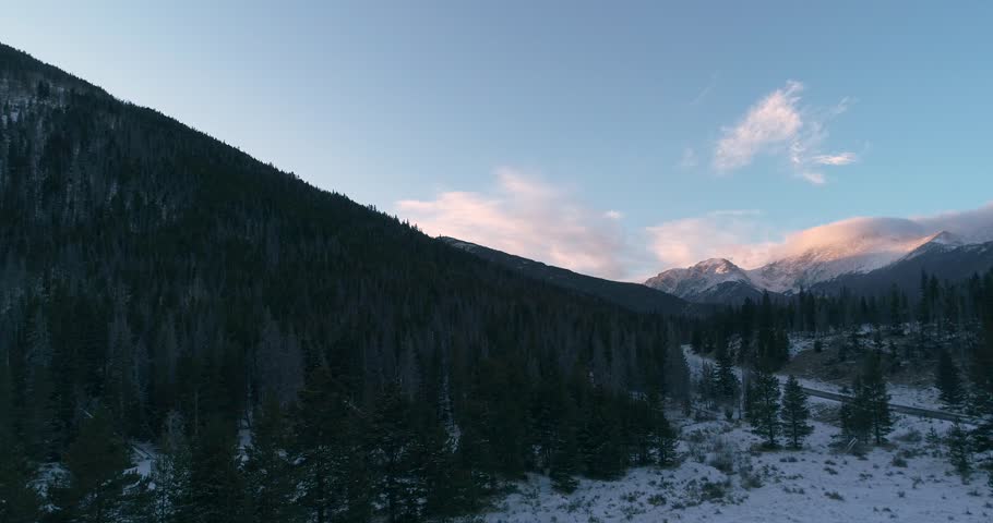 Side pan of the Rocky Mountains at dusk