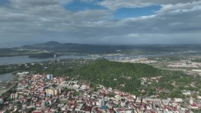 Aerial views with drone of Ancon Hill and the Panama Canal in Panama City, Central America. 4k Resolution