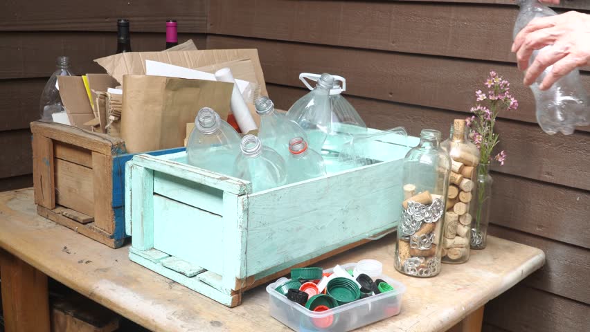 Senior woman recycling a plastic water bottle