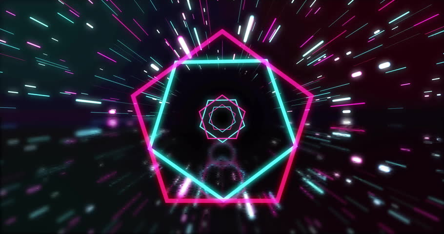 Animation of high score text in metallic pink over neon hexagons and lights on black background. Retro, gaming, connection, processing, digital interface and communication, digitally generated video. Royalty-Free Stock Footage #3448312103