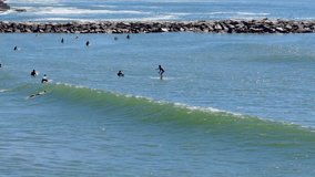 4k drone videos of a surf school in the city of Mar del Plata, Argentina