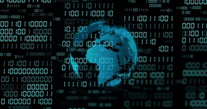 Animation of binary coding data processing over globe. Global artificial intelligence, connections, computing and data processing concept digitally generated video. - Powered by Shutterstock - Get 15% off with code: PIKWIZARD15