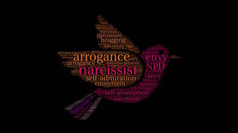 Narcissist word cloud on a black background.
