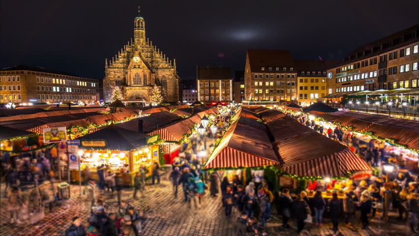 Nuremberg Christmas (christkindlesmarkt) Market. Night Stock Footage Video (100% Royalty-free