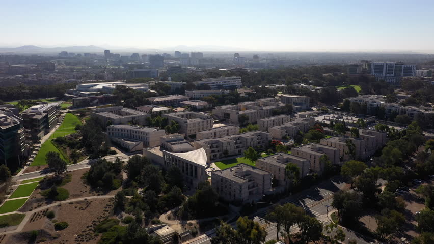 School Buildings Of The University Of California San Diego (UCSD) Campus In La Jolla - aerial Royalty-Free Stock Footage #3448642401