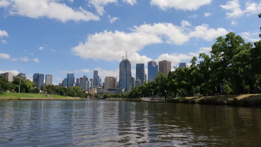 Point of view kayaking through Melbourne city centre, Australia