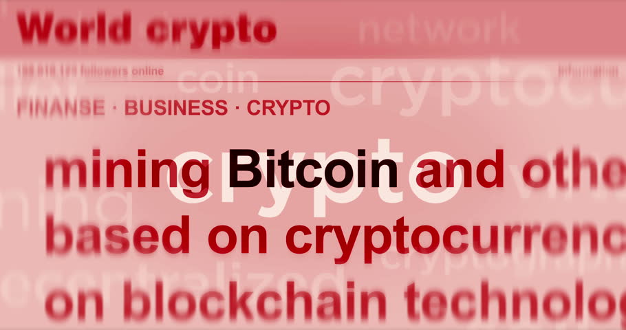 Cryptocurrencies Bitcoin Solana Ethereum Tether crypto. Headline news titles international media abstract concept loop. Seamless and looped 3d animation.