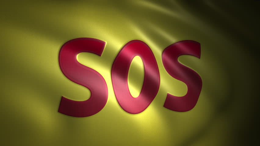 Animated SOS Emergency Sign on Yellow Background Flag
