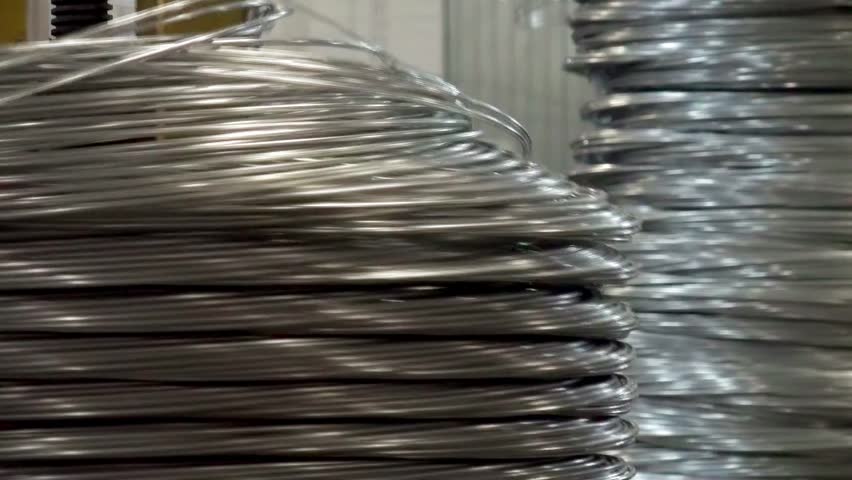 Spools with a thick wire in the production department of nails