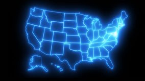 USA States Map Outline with blue Neon Light, blue line neon stroke 4K resolution animation.	 - Powered by Shutterstock - Get 15% off with code: PIKWIZARD15