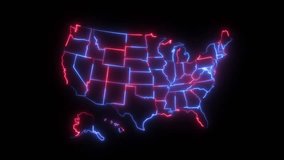 USA map animated with dual color red and blue states neon outline border stroke animation	 - Powered by Shutterstock - Get 15% off with code: PIKWIZARD15