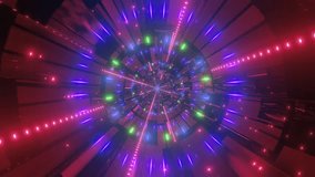 Abstract futuristic sci fi warp tunnel with particle grid. Motion graphic, hi tech background. 3D rendering