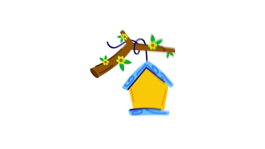 Here’s a flat animated sticker of tree birdhouse 
