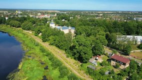 Aerial 4K video from drone to Krustpils medieval castle. Krustpils ,Jekabpils, Latvia. (Series)