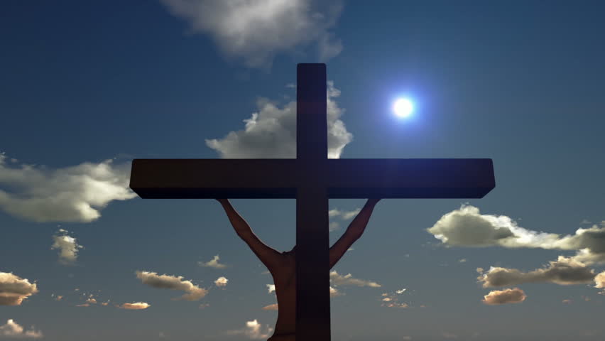 Jesus on Cross, close up, time lapse sunset, day to night