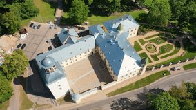 Aerial 4K video from drone to Krustpils medieval castle. Krustpils ,Jekabpils, Latvia. (Series)