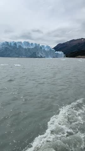 The Perito Moreno Glacier (Glaciar Perito Moreno) in Lago Argentino, El Calafate, Patagonia, Argentina. Boat view. Slow Motion. Royalty-Free Stock Footage #3449021175