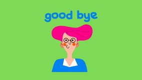 Animation video of business girl saying goodbye on green screen background