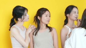 Portrait of group of middle aged Asian women with natural color clothes. Skin care. Cosmetics. Anti-aging.