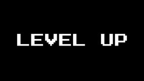 Level Up text animation with a glitch effect. Cyberpunk text with an old TV distortion effect. Retro, vintage 8-bit game style. - Powered by Shutterstock - Get 15% off with code: PIKWIZARD15
