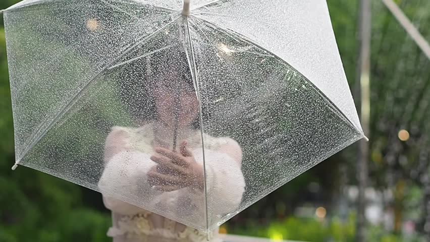 Young Asian woman in rainy day.