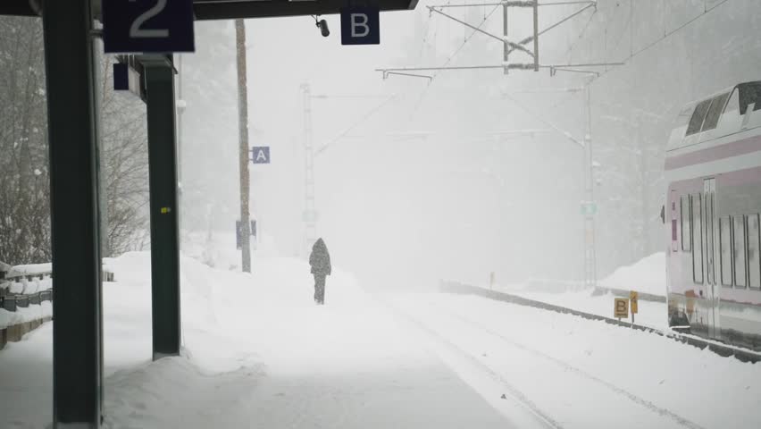 Snowstorm on Train station in Helsinki