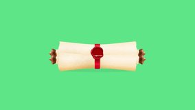 Old vintage vertical curled off white letter with red seal. Wooden ends with Paper scroll or parchment opening and closing animation. Vintage roll of parchment against green background. - Powered by Shutterstock - Get 15% off with code: PIKWIZARD15