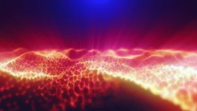 Orange energy magic digital high tech waves with light rays lines and energy particles. Abstract background. Video in high quality 4k, motion design