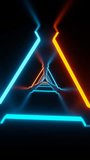 Vertical video orange and blue fast triangles tunnel loop animation