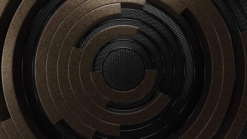 Realistic abstract looping 3D animation of the clock-style moving textured powder coated metal and carbon fiber radial pattern rendered in UHD Royalty-Free Stock Footage #3449325743