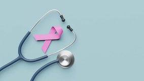 breast cancer day concept. stethoscope and pink ribbon floating on blue background.top view copy space. vertical - Powered by Shutterstock - Get 15% off with code: PIKWIZARD15