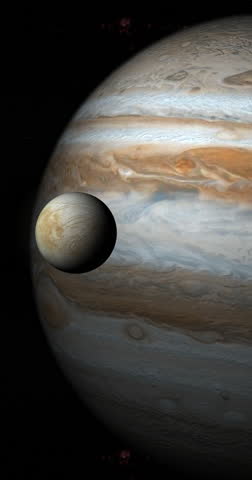 Europa moon and Jupiter planet in the outer space. 4K Vertical