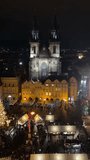 Crowded Christmas market in the old square of Prague