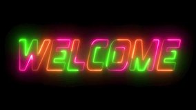 3D Neon multicolor Welcome text animation. Glowing neon sign welcome on black background. Welcome glowing neon text . Welcome neon light calligraphy banner. - Powered by Shutterstock - Get 15% off with code: PIKWIZARD15