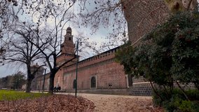 Slow Motion of Sforza Castle in Milan, Italy. 4k Video. High quality 4k footage. 