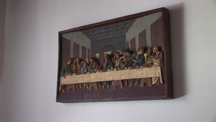 the last supper wooden carving picture