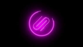Video footage of Pink glowing Paper clip neon icon. Looped Neon Lines abstract on black background.Laser Pictogram animation. Seamless loop. 4k video