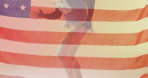 Animation of african american american football player and flag of usa. American patriotism, sports and competition concept digitally generated video.